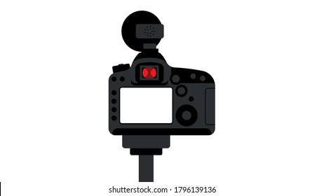 Closeup digital camera for blogging or shooting. Back side. Equipment for photography, vlogging, interview or travelling. Vector isolated.