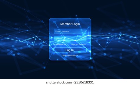 Close-Up of Digital Login Page with Neon Blue Technology Background