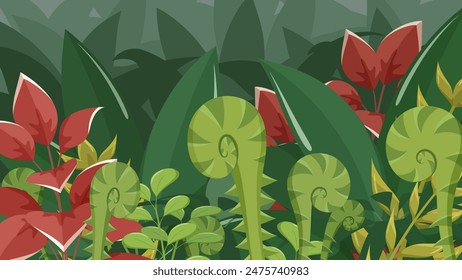 A close-up of a dinosaur-era plant landscape_background illustration_16:9