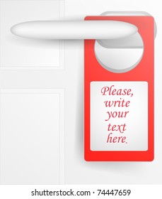 Closeup doorhandle with paper tag. Vector.