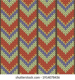 Closeup downward arrow lines christmas knit geometric seamless pattern. Jacquard knit tricot  fabric print. Classic warm seamless knitted pattern. Abstract xmas wallpaper.