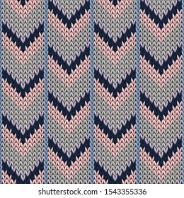 Closeup downward arrow lines knit texture geometric seamless pattern. Rug knit effect ornament. Norwegian style seamless knitted pattern. Christmas spirit backdrop.