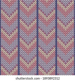 Closeup downward arrow lines knitted texture geometric seamless pattern. Ugly sweater hosiery textile print. Fashionable seamless knitted pattern. Repeatable background.
