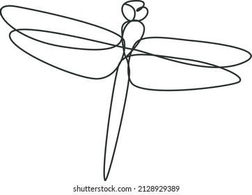 Closeup of dragonfly insect with big eyes.  Vector one line illustration.