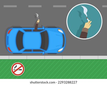 Close-up of driver on smoking no smoking area. Top view. Flat vector illustration template.