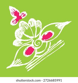 Closeup of editable hand drawing of traditional rangoli design element illustrations.