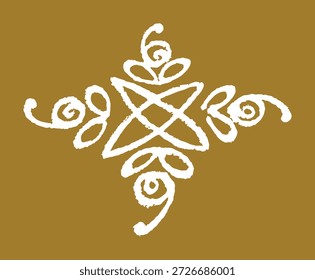 Closeup of editable hand drawing of traditional rangoli design element illustrations.