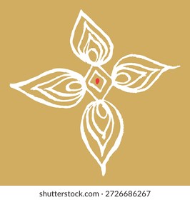 Closeup of editable hand drawing of traditional rangoli design element illustrations.