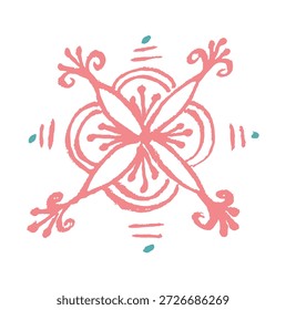 Closeup of editable hand drawing of traditional rangoli design element illustrations.