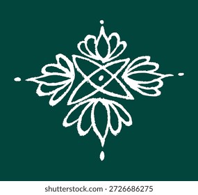 Closeup of editable hand drawing of traditional rangoli design element illustrations.