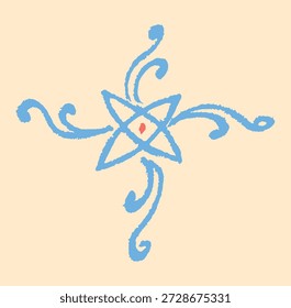 Closeup of editable hand drawing of traditional rangoli design element illustrations.
