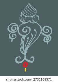 Closeup of editable hand drawing of traditional rangoli design element illustrations.