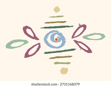 Closeup of editable hand drawing of traditional rangoli design element illustrations.