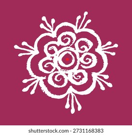 Closeup of editable hand drawing of traditional rangoli design element illustrations.