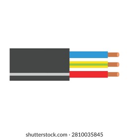Close-up of an electric cable with four wires and copper ends on a white background