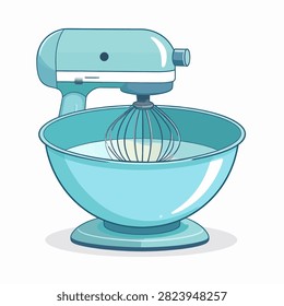 A close-up of an electric hand mixer blending ingredients in a mixing bowl, showcasing kitchen appliance use for baking and cooking preparation.