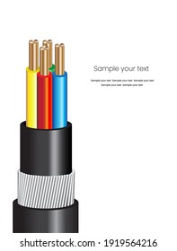 Closeup of electric wire vector on a white background.