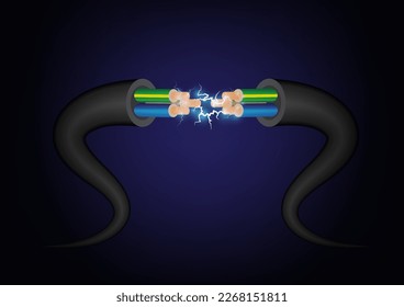 Closeup of electrical wire vector on a blue background.