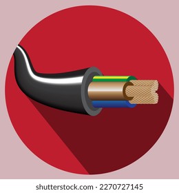 Closeup of electrical wire vector on red background.