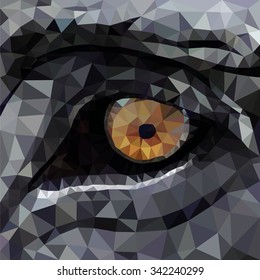 Closeup of an elephant eye, low poly vector illustration.