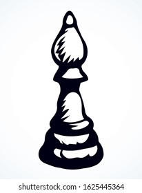 Closeup elephant rank. Check board paper backdrop text space. Dark line ink pen hand drawn chessmen mate shot render winner think toy element logo emblem concept design. Retro art doodle cartoon style