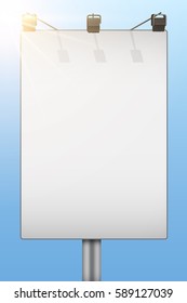 Closeup Empty mockup billboard with sky and sun at day. A4 format. Vector Illustration isolated on background.