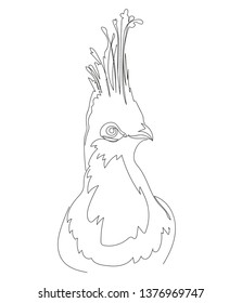closeup exotic bird with a beautiful tuft. drawing by one line.  vector image of an animal.  Trendy minimalistic linear drawing.