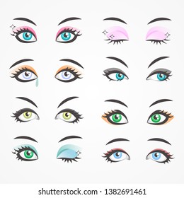 Closeup eyes of beautiful women. Females eyes