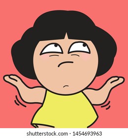 Closeup The Face Girl Make When She Doesn't Care Anymore Concept Card Character illustration