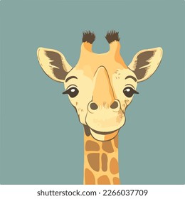 Close-up face of happy cute baby giraffe - funny vector concept of character. Children's flat hand drawn simple style illustration for posters, postcards, T-shirts
