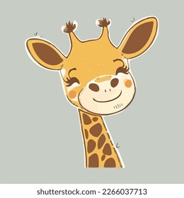 Close-up face of happy cute baby giraffe - funny vector concept of character. Children's flat hand drawn simple style illustration for posters, postcards, T-shirts
