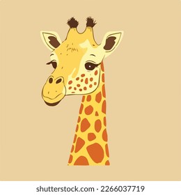 Close-up face of happy cute baby giraffe - funny vector concept of character. Children's flat hand drawn simple style illustration for posters, postcards, T-shirts
