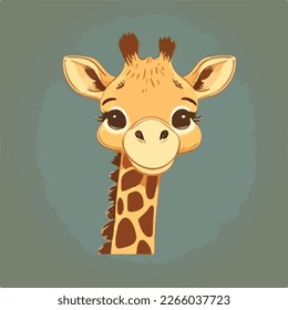 Close-up face of happy cute baby giraffe - funny vector concept of character. Children's flat hand drawn simple style illustration for posters, postcards, T-shirts
