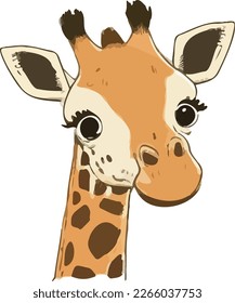 Close-up face of happy cute baby giraffe - funny vector concept of character. Children's flat hand drawn simple style illustration for posters, postcards, T-shirts
