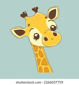 Close-up face of happy cute baby giraffe - funny vector concept of character. Children's flat hand drawn simple style illustration for posters, postcards, T-shirts
