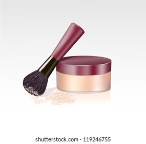 closeup of face powder and brush isolated