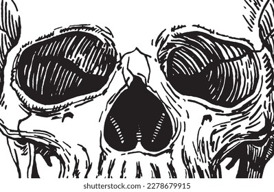 Close-up face of skull, abstract illustration, paleontology