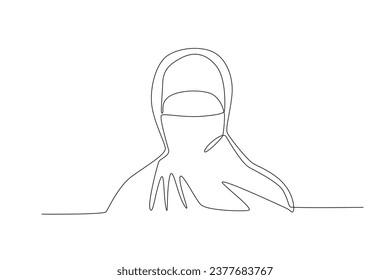 Close-up of the face of a woman in a niqab. Niqab one-line drawing