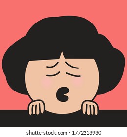 Closeup Fatigue Girl With Tired Face Concept Card Character illustration