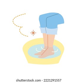Acercamiento de los pies calentando ambos pies en una cuenca llena de agua caliente Sin línea.