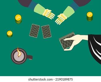 Close-up of female dealing cards to player in casino