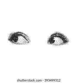 Closeup of female eye consisted of dots