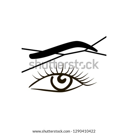 Close-up of female eye with a thread. Eyebrow threading - epilation procedure for brow shape correction. Epilation and depilation. Skin Care and Health. Black icon flat style