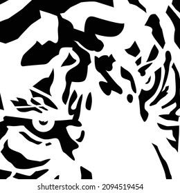 Closeup The Fierce Eyes Of A Tiger, Vector Illustration And Flat Design.