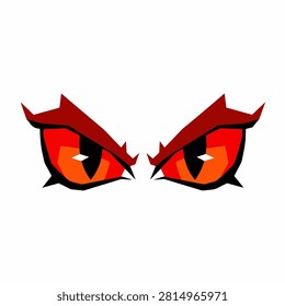 Close-up of fierce, vivid orange and red feline eyes with sharp pupils, conveying alertness and wildness in a stylized digital art style.