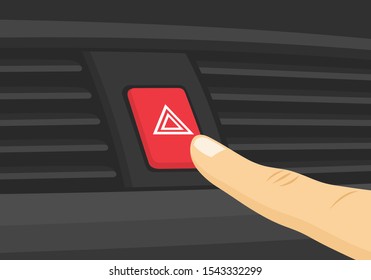 Close-up of finger pressing car emergency button. Flat vector illustration template.