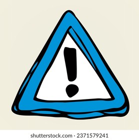 Closeup flat blue color aware car way notice ahead roadsign logo element set Outline black hand drawn safe city highway site guard protect rule design sketch doodle cartoon line style white text space