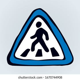 Closeup flat public pupil pass walker action way care law info plate logo element set. Outline black hand drawn business safe alert rule button concept design sketch. Blue cartoon white line style
