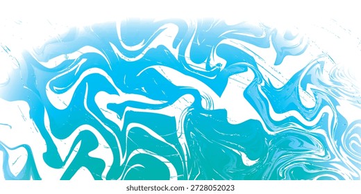 Primer plano de un patrón fluido y jaspeado con líneas de remolino de azul y verde azulado sobre un fondo blanco.