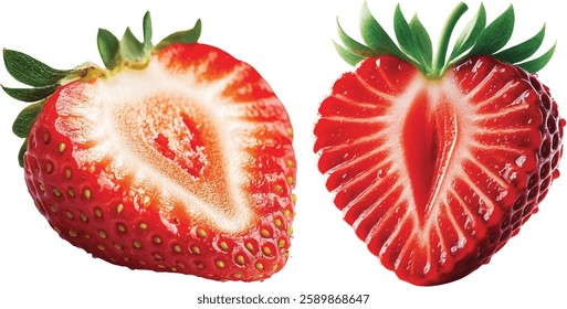 A close-up of a freshly sliced strawberry